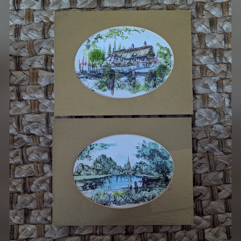 Vintage English Artwork With Gold Matting Attached